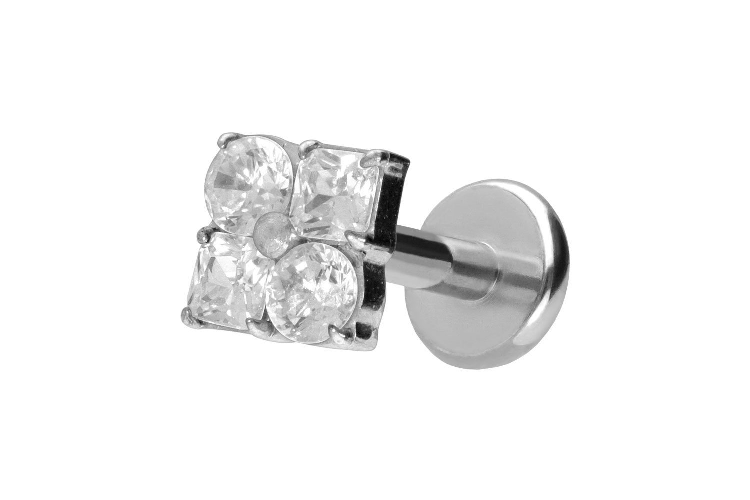 Titan Labret Piercing mit Push Fit KRISTALLBLUME